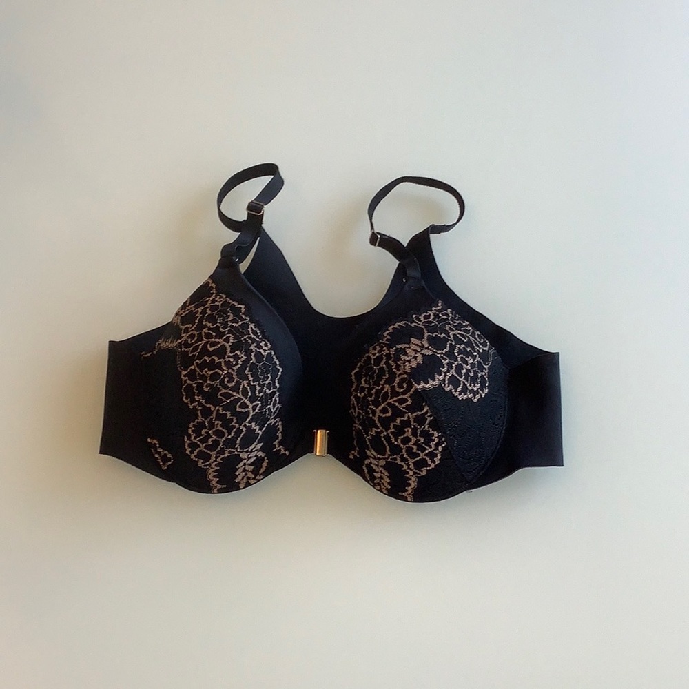 Soma Back Fc Front Close Black Lace Trim Bra 36B